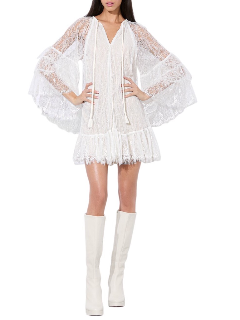 Alice + Olivia Delia Lace Dress In Off White